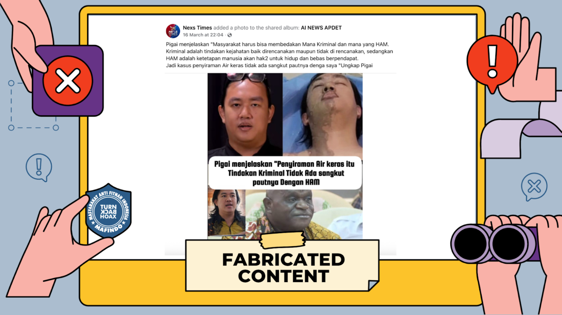 [SALAH] Natalius Pigai: Kasus Penyiraman Air Keras Tidak Ada Sangkut Pautnya dengan Saya