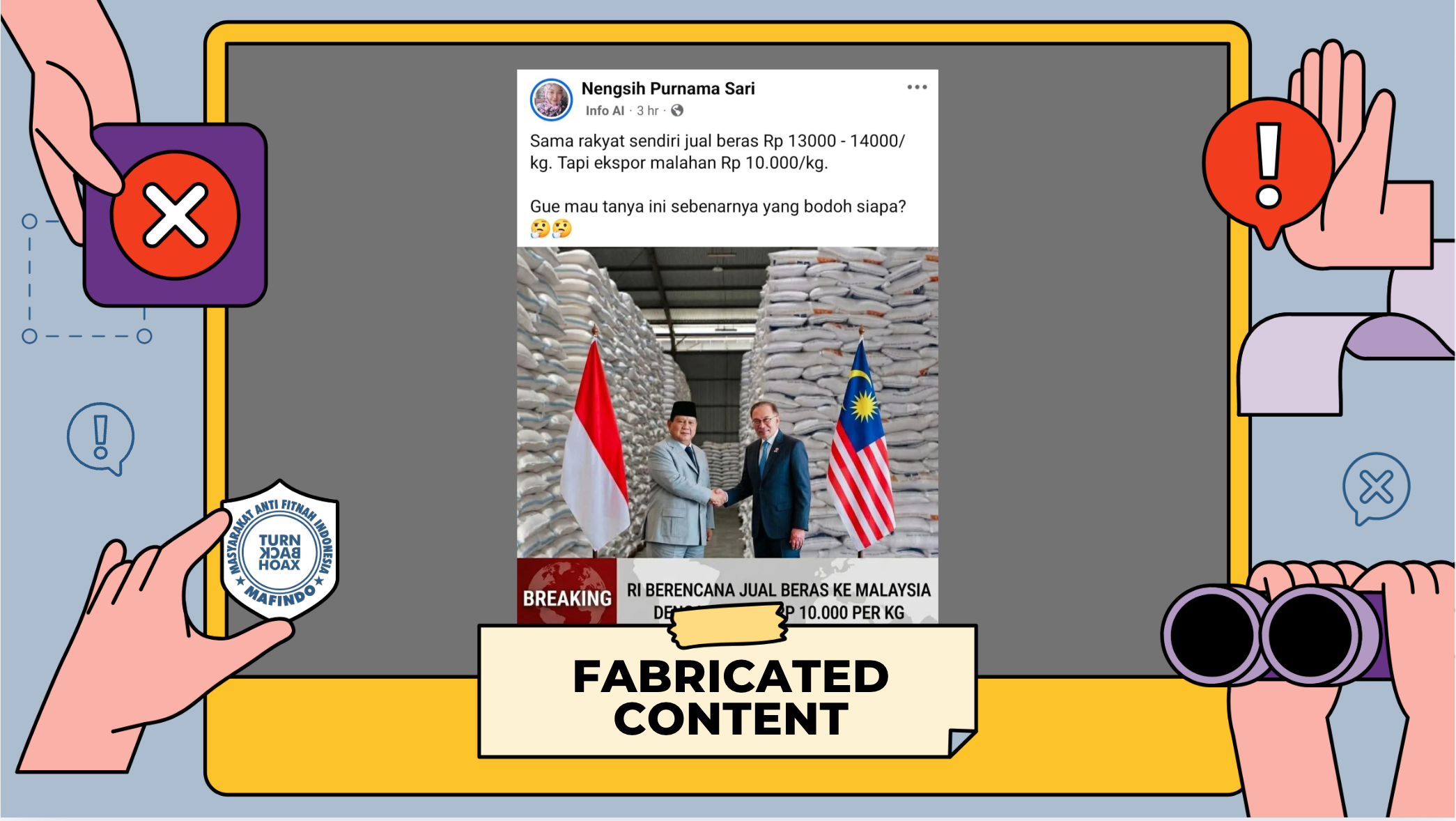 [SALAH] Indonesia Jual Beras Rp10.000 per Kg ke Malaysia