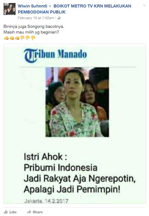 Istri Ahok: Pribumi Indonesia Jadi Rakyat Aja Ngerepotin, Apalagi Jadi Pemimpin!