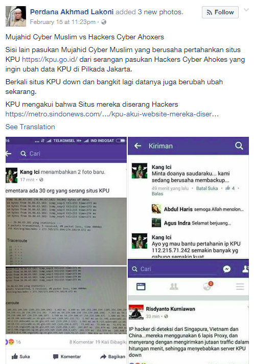 Mujahid Cyber Membela KPU Dari Serangan Hacker Ahok