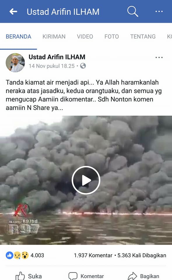 [HOAX] “Tanda Kiamat Air Menjadi Api”
