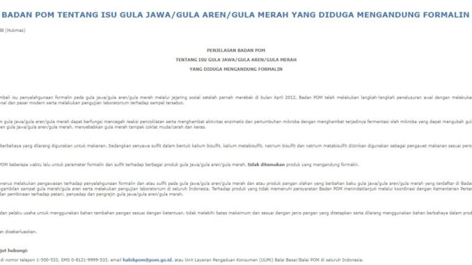 [HOAX] Gula Jawa Mengandung Formalin