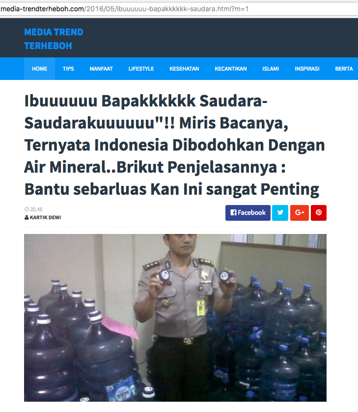[HOAX] “Ternyata Indonesia Dibodohkan Dengan Air Mineral”