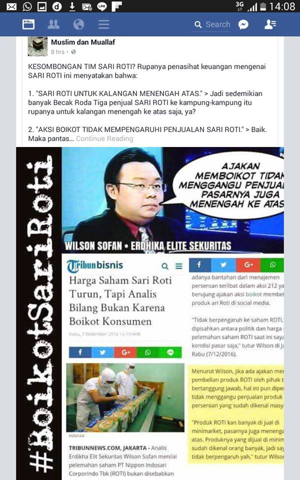 (DISINFORMASI): Tim Sari Roti Sombong Menanggapi Isu Boikot