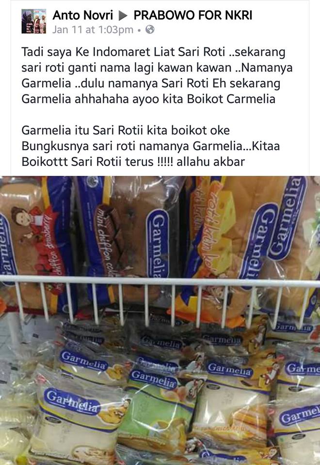 [HOAX] SARI ROTI BERUBAH NAMA MENJADI GARMELIA