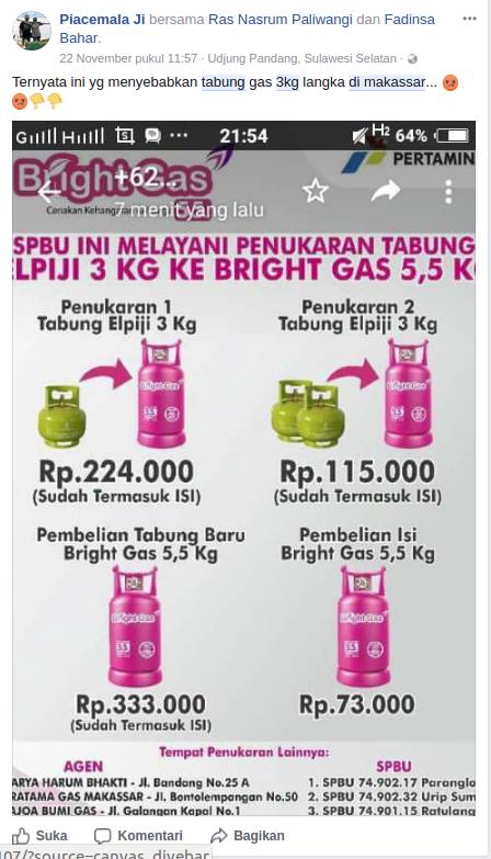 [HOAX] “Tabung Gas Elpiji 3kg di Makassar Ditarik”