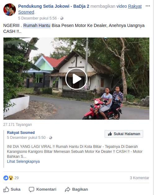 [HOAX] “Rumah Kosong Berhantu Beli Motor”