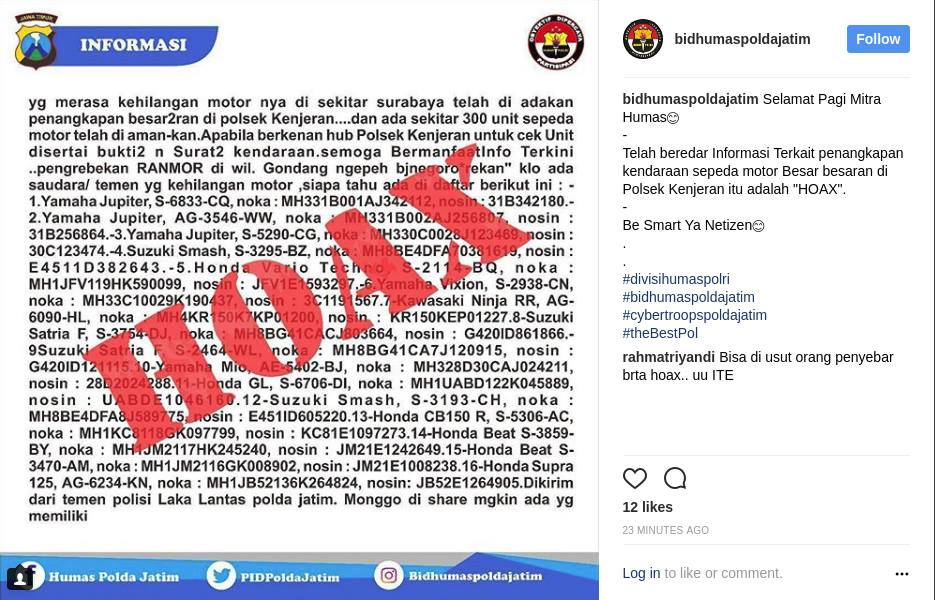 [HOAX] “Penangkapan Kendaraan Sepeda Motor Besar-besaran di Polsek Kenjeran”
