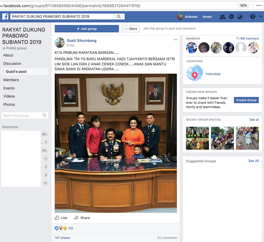 [HOAX] “Panglima TNI yang Baru Marsekal Hadi Tjahyanto Bersama Istri Lim Siok Lan”