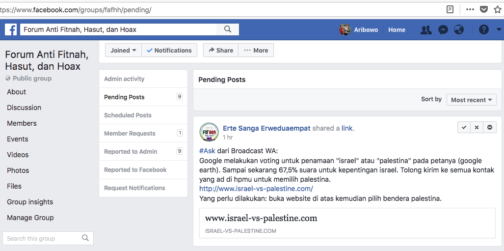 [HOAX] “Google Melakukan Voting Untuk Penamaan “Israel” Atau “Palestina” Pada Petanya”