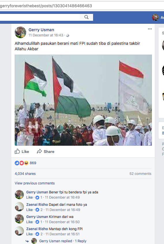 [HOAX] “Pasukan Berani Mati FPI Sudah Tiba di Palestina”