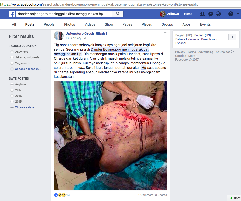[HOAX] “Seorang Pria di Dander Bojonegoro Meninggal Akibat Menggunakan HP”