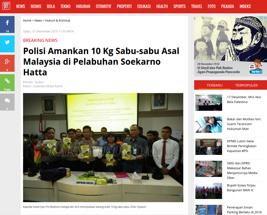 (DISINFORMASI): Polda Sulsel Sita 10 Kg Sabu Dalam Kemasan Kopi Cina