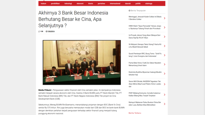 [DISINFORMASI] Akhirnya 3 Bank Besar Indonesia Berhutang Besar ke Cina, Apa Selanjutnya ?