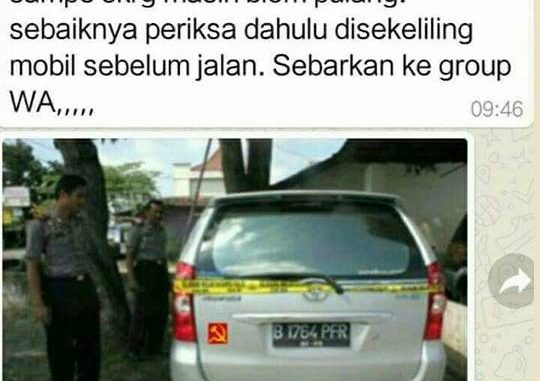 [DISINFORMASI] Mobil Bagian Belakang Ditempel Orang Jahat Sticker Palu Arit Logo Komunis