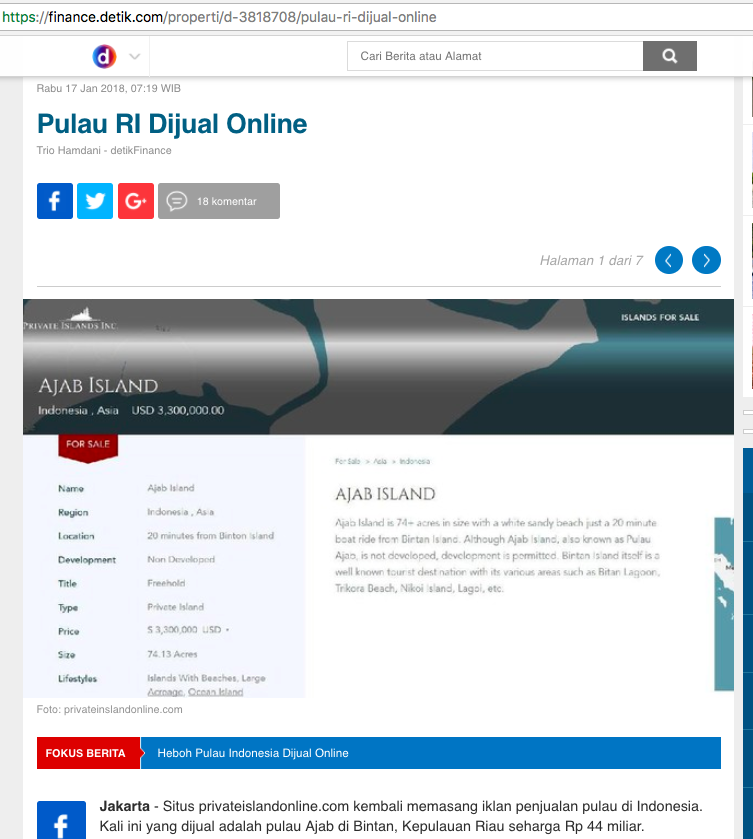 [KLARIFIKASI] “Pulau RI Dijual Online”