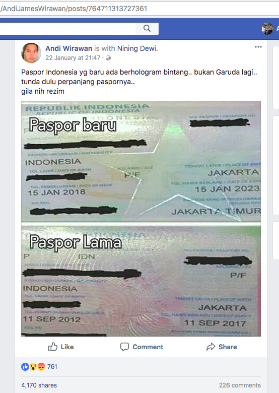 [DISINFORMASI] “Paspor Indonesia yang Baru Ada Berhologram Bintang Bukan Garuda Lagi”