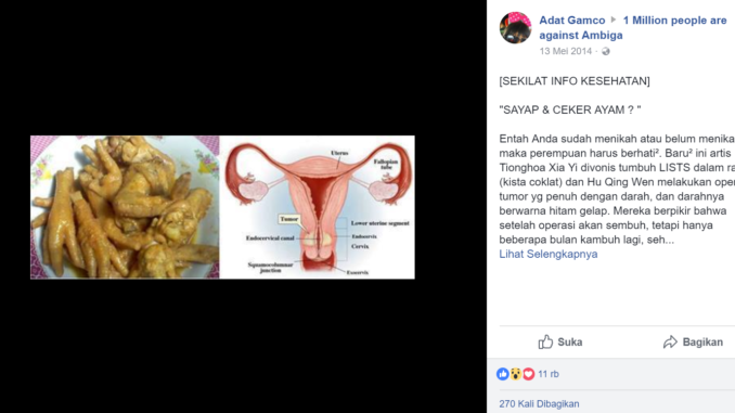 [HOAX] Mengkonsumsi Sayap dan Ceker Ayam yang Disuntik Hormon Dapat Menyebabkan Kanker