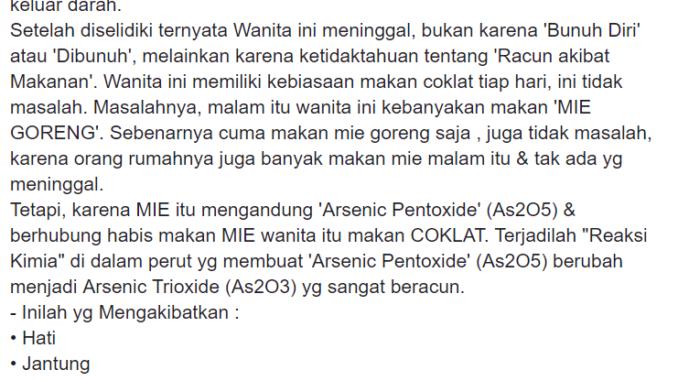 [HOAX] Makan Mie dan Cokelat Berbahaya