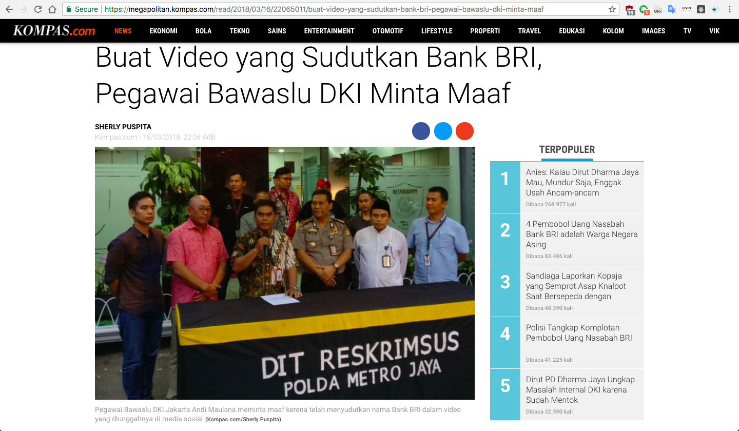 Buat Video yang Sudutkan Bank BRI, Pegawai Bawaslu DKI Minta Maaf