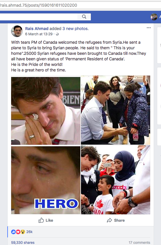 [BENAR] “Dengan Air Mata PM Kanada Menyambut Pengungsi dari Suriah”
[TRUE] “With Tears PM of Canada Welcomed the Refugees from Syria”
