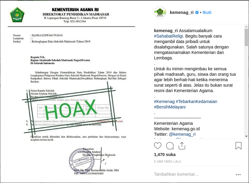[BENAR] Kemenag Bantah Edaran Surat Guru Madrasah Wajib Melengkapi data