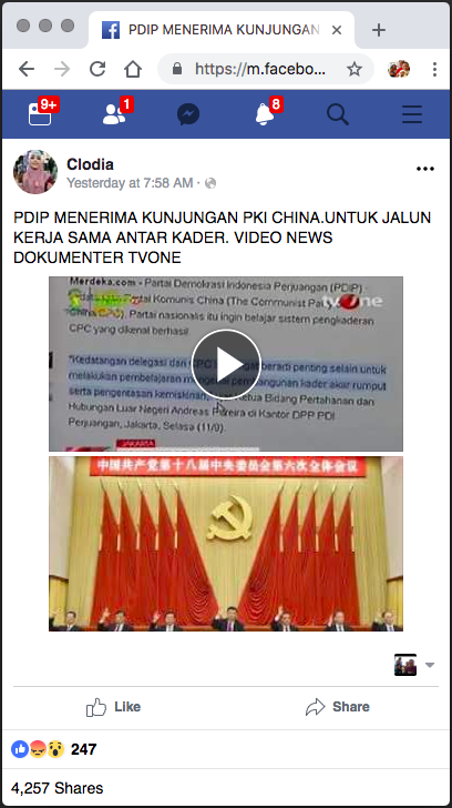[SALAH] “PDIP Menerima Kunjungan PKI China”