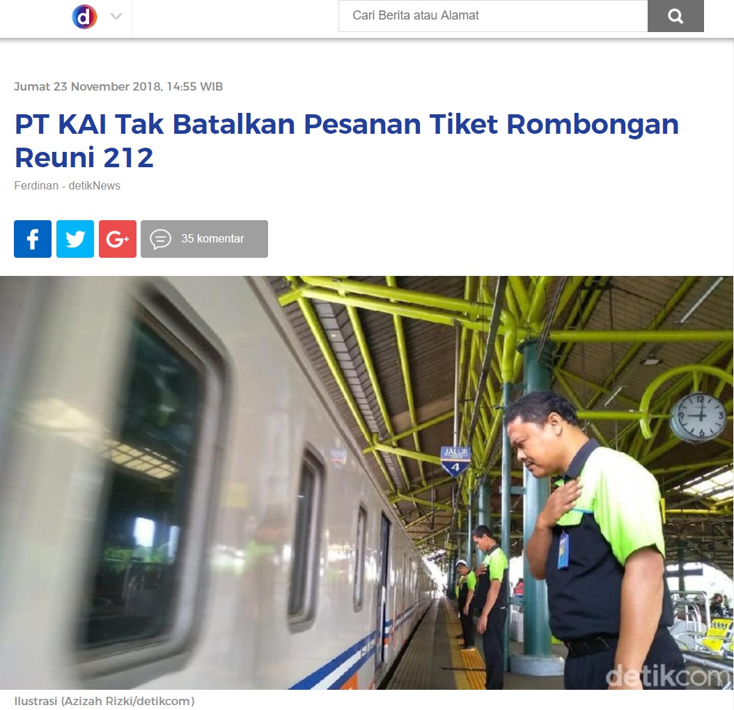 [KLARIFIKASI] Klarifikasi PT KAI Atas Tuduhan Membatalkan Tiket Rombongan Reuni 212