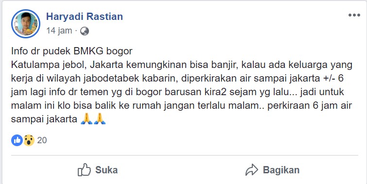 [HOAKS] Bendungan Katulampa Jebol Pada 27 November 2018