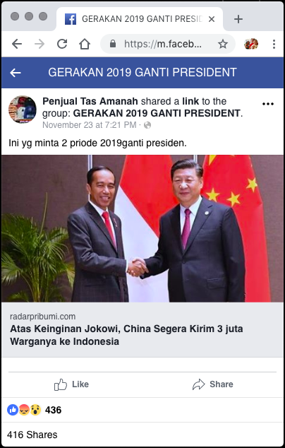 [DISINFORMASI] “ATAS KEINGINAN JOKOWI, CHINA SEGERA KIRIM 3 JUTA WARGANYA KE INDONESIA”