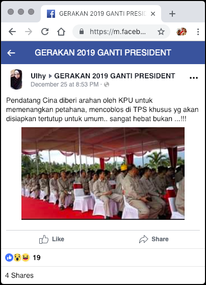 [DISINFORMASI] “Pendatang Cina diberi arahan oleh KPU untuk memenangkan petahana”