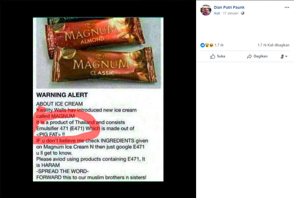 [SALAH] Es Krim Magnum Mengandung Babi