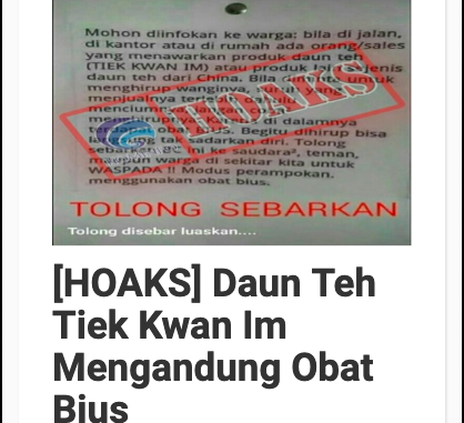 [SALAH] “Terdapat obat bius di daun teh Tiek Kwan Im”