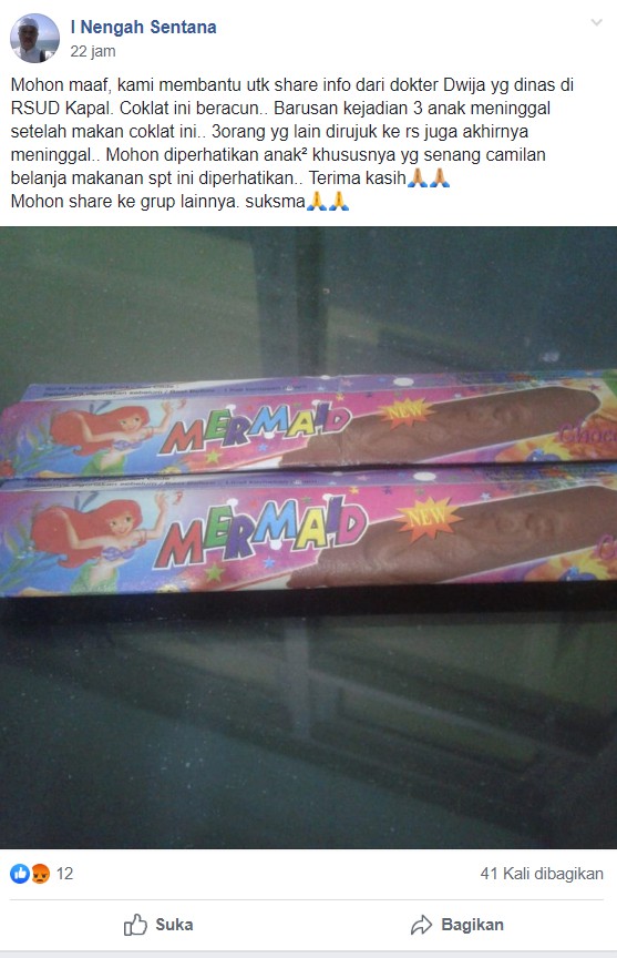 [SALAH] 3 Anak Meninggal Korban Cokelat “Mermaid” di RSUD Kapal Badung, Bali