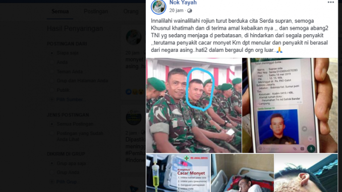 [SALAH] Meninggalnya Serda Supran Sida Dikaitkan dengan Virus Cacar Monyet