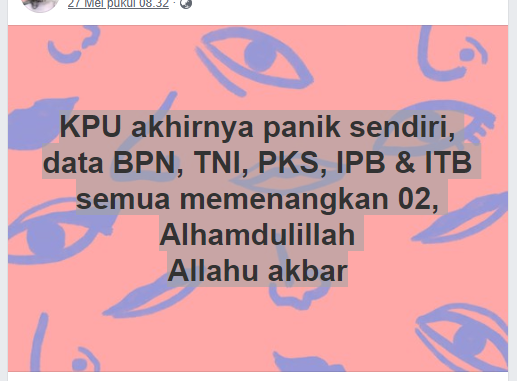 [SALAH] “KPU Panik, Semua Data BPN, TNI, PKS, IPB & ITB Semua Memenangkan 02”