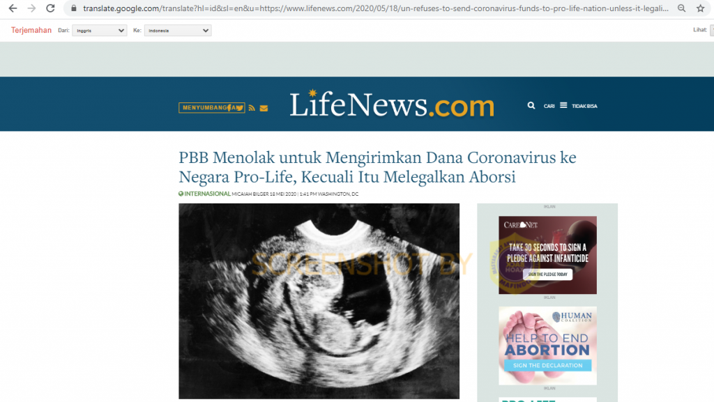 [SALAH] PBB Tak Beri Bantuan Covid-19 Bagi Negara Yang Tidak Legalkan Aborsi